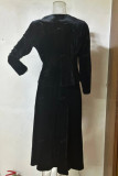 Celebrities Elegant Solid O Neck Long Sleeve Two Pieces(No Brooch)