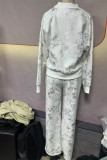 Casual Sportswear Print Zipper O Neck Long Sleeve Two Pieces