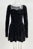 Sexy Formal Solid Sequins Sequined Square Collar Evening Dress Dresses