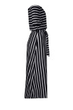 Elegant Striped Pocket Slit Off the Shoulder A Line Dresses