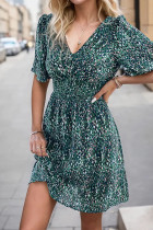 Vintage Animal Print Print Backless V Neck A Line Dresses
