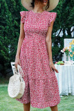 Sweet Elegant Floral Flounce O Neck A Line Dresses