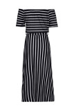 Elegant Striped Pocket Slit Off the Shoulder A Line Dresses