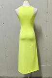 Sexy Solid Slit O Neck Sleeveless Dress Dresses