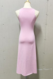 Sexy Solid Slit O Neck Sleeveless Dress Dresses
