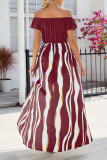 Casual Striped Print U Neck A Line Short Sleeve Dress