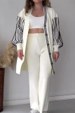 Casual Sportswear Striped Buckle V Neck Long Sleeve Two Pieces