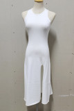 Sexy Solid Slit O Neck Sleeveless Dress Dresses