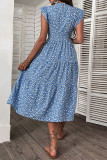 Sweet Elegant Floral Flounce O Neck A Line Dresses