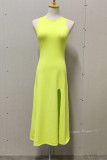 Sexy Solid Slit O Neck Sleeveless Dress Dresses