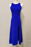 Sexy Solid Slit O Neck Sleeveless Dress Dresses