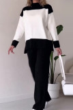 Casual Color Block Contrast O Neck Long Sleeve Two Pieces