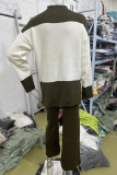 Casual Color Block Contrast O Neck Long Sleeve Two Pieces