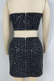 Sexy Solid Sequins Sequined Strapless Sleeveless Two Pieces