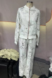 Casual Sportswear Print Zipper O Neck Long Sleeve Two Pieces