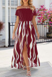 Casual Striped Print U Neck A Line Short Sleeve Dress