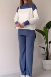 Casual Color Block Contrast O Neck Long Sleeve Two Pieces
