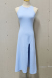 Sexy Solid Slit O Neck Sleeveless Dress Dresses