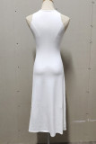 Sexy Solid Slit O Neck Sleeveless Dress Dresses