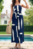 Sexy Vacation Geometric Print Contrast Strapless Loose Jumpsuits