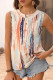 Casual Geometric Print Buttons O Neck Tops