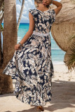 Vintage Vacation Floral Backless Asymmetrical V Neck Printed Dress Dresses