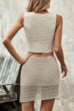 Sexy Vacation Solid Hollowed Out Buttons V Neck Sleeveless Two Pieces