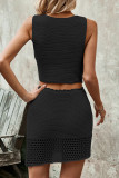 Sexy Vacation Solid Hollowed Out Buttons V Neck Sleeveless Two Pieces