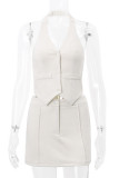 Sexy British Style Solid Backless Halter Sleeveless Two Pieces