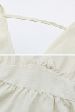 Elegant Solid Fold With Bow V Neck Tops
