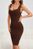 Sexy Solid Frenulum Backless V Neck Wrapped Skirt Dresses