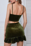 Sexy Solid Fold V Neck Sleeveless Two Pieces