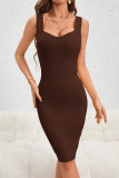 Sexy Solid Frenulum Backless V Neck Wrapped Skirt Dresses