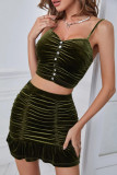 Sexy Solid Fold V Neck Sleeveless Two Pieces