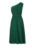 Sweet Elegant Solid Frenulum Fold Oblique Collar Pleated Dresses