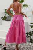 Sweet Solid Hollowed Out Backless Halter Cake Skirt Dresses