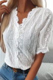 Sweet Solid Lace V Neck Tops