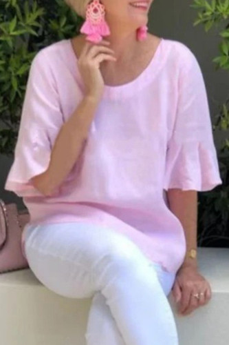 Casual Solid Patchwork O Neck T-Shirts
