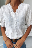 Sweet Solid Lace V Neck Tops
