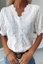 Sweet Solid Lace V Neck Tops
