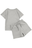 Casual Simplicity Solid Pocket Frenulum Texture O Neck Short Sleeve Two Pieces