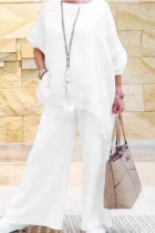 Casual Solid Pocket O Neck Nine Points Sleeve Two Pieces