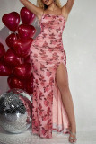 Sexy Celebrities Floral Draw String Strapless Printed Dress Dresses