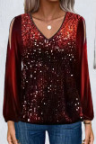 Casual Solid Sequins V Neck Tops