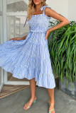 Sweet Striped Print Bandage Square Collar Short Sleeve Dress Dresses