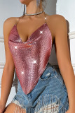 Sexy Solid Sequins Backless Halter Tops