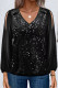 Casual Solid Sequins V Neck Tops