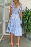 Sweet Striped Print Bandage Square Collar Short Sleeve Dress Dresses