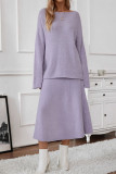 Elegant Solid O Neck Long Sleeve Two Pieces