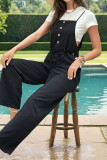 Casual Simplicity Solid Frenulum Buttons Square Collar Regular Jumpsuits